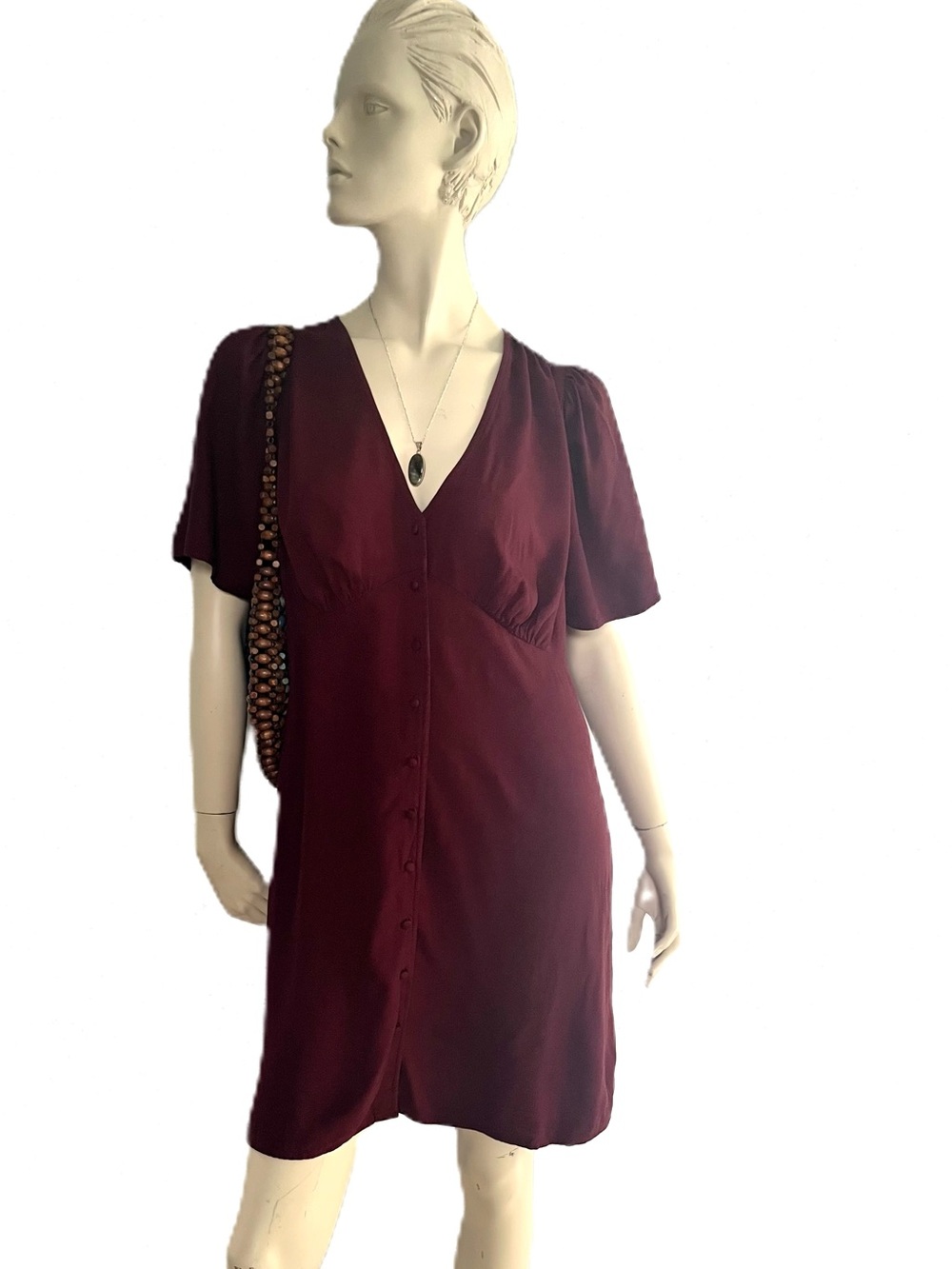 XL Burgundy V-Neck Button Front Mini Dress